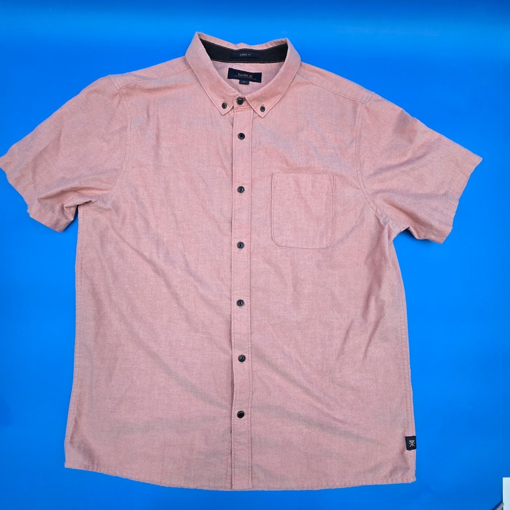 Roark Scholar Oxford Shirt Mens Large Salmon Pink Short Sleeve RW648 Classic Fit